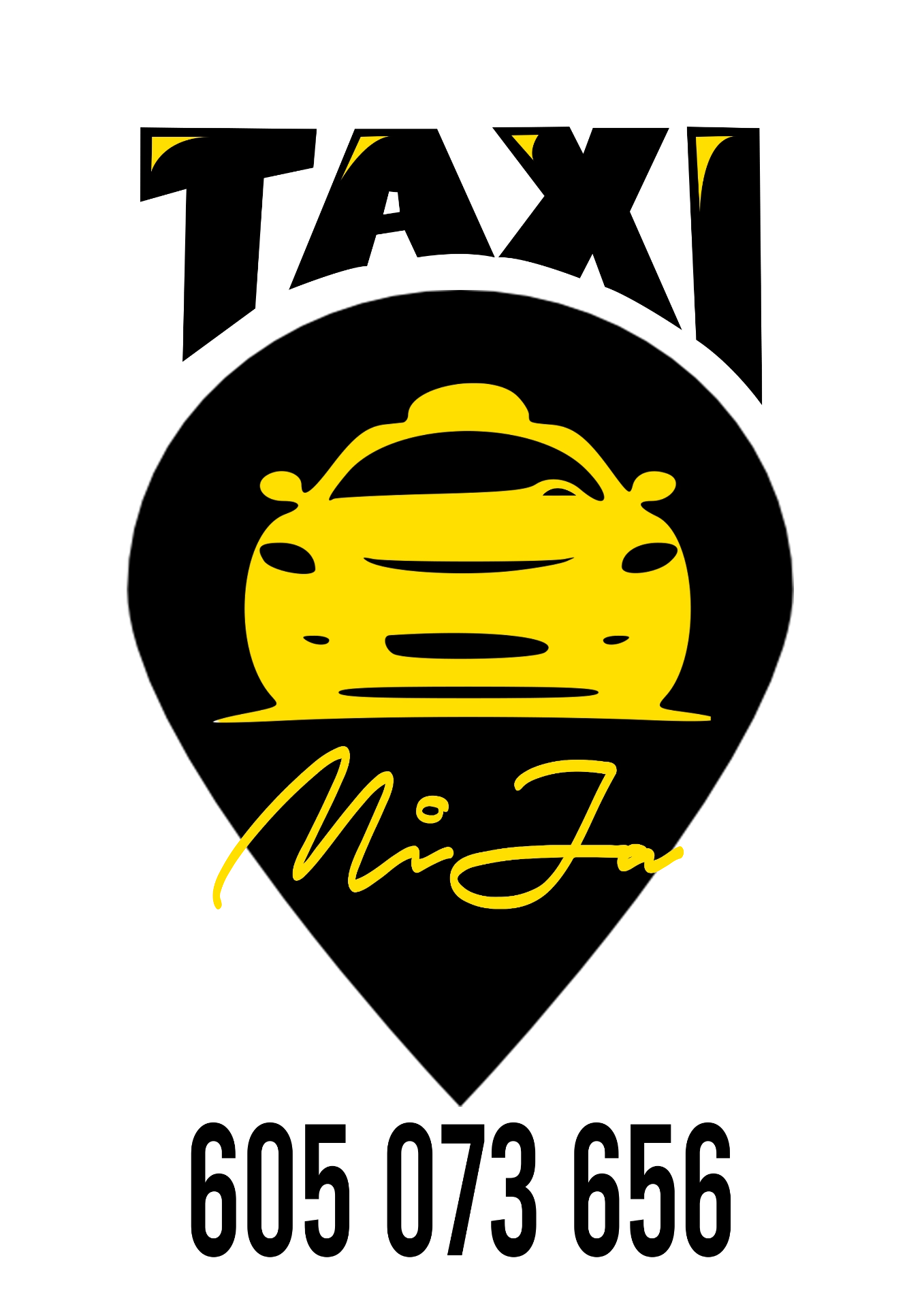 Logo Taxi MiJa s telefonním číslem 605 073 656