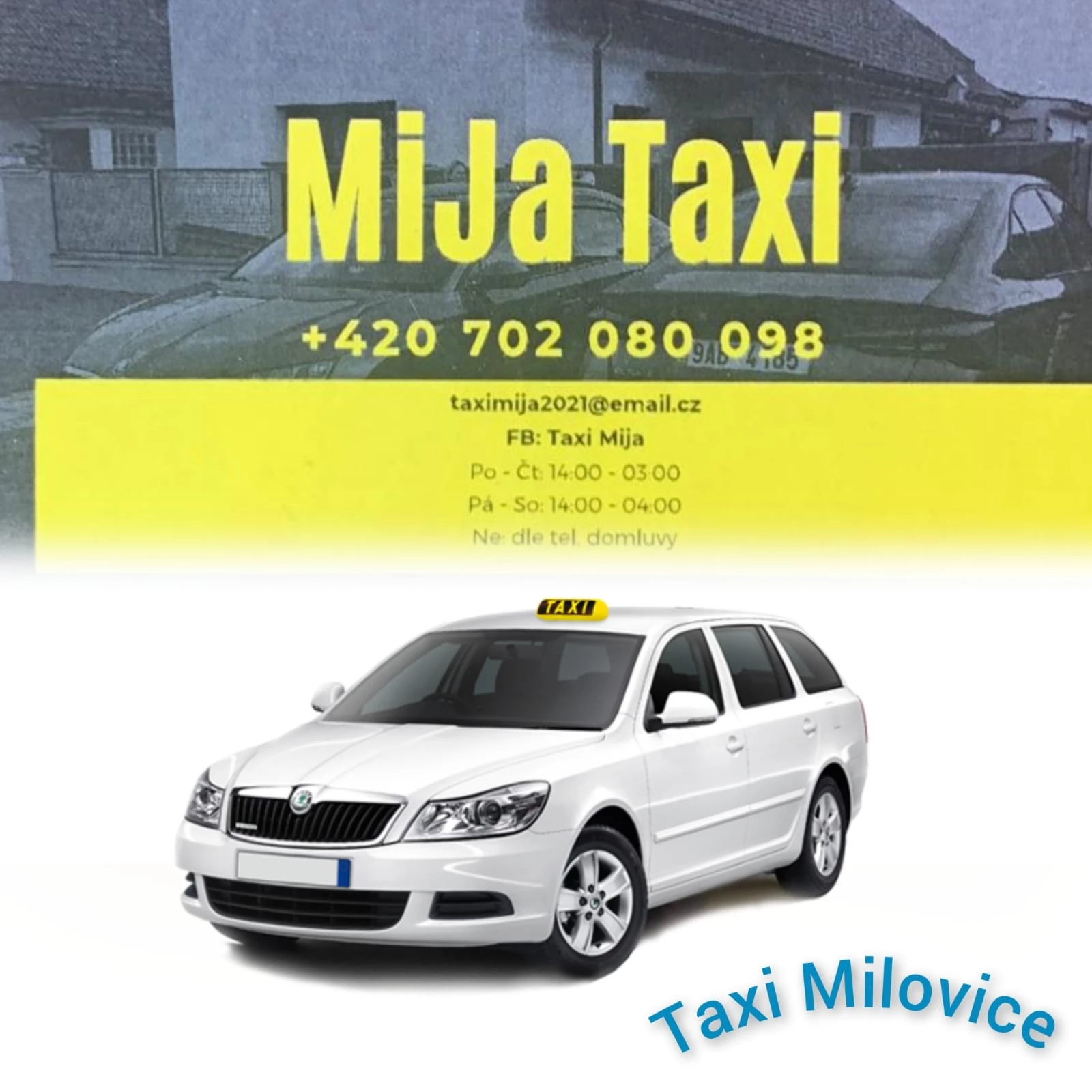 Vizitka Taxi MiJa s kontakty a provozní dobou